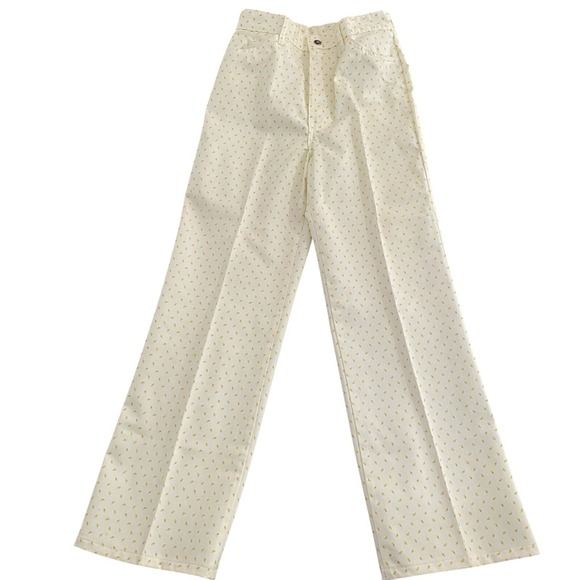 VTG Levi's For Me White Yellow Flowers Floral‎ Chino Pants Sz 27" Ultra Rare 70s - Picture 4 of 10